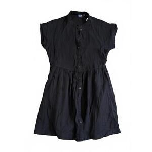 NWT! GAP Black Cotton Gauze Mini Shirtdress Button Front Smocked Waist Small
